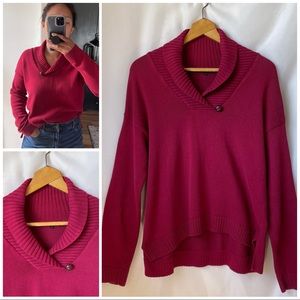 JEANNE PIERRE Shawl collar burgundy red sweater